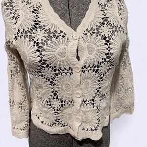 Teens size 14 Cream Crochet Button Down Cardigan